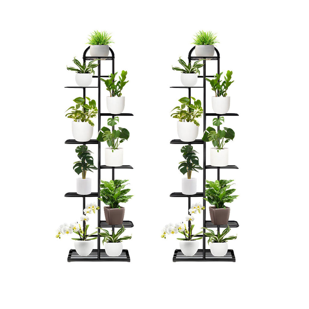 SOGA 2-Pack 8-Tier 9-Pot Black Metal Plant Stand Flowerpot Display Shelf Rack