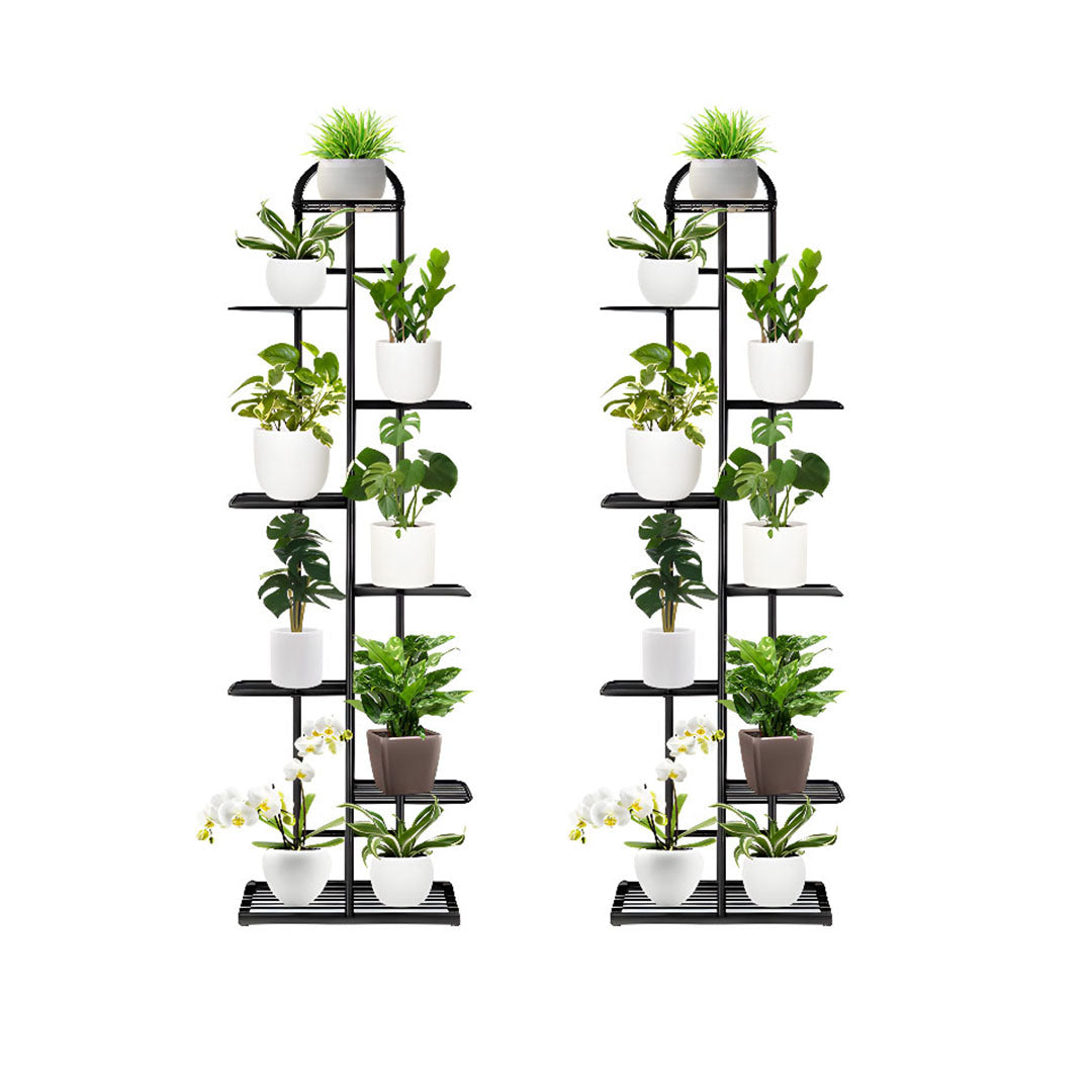 SOGA 2-Pack 8-Tier 9-Pot Black Metal Plant Stand Flowerpot Display Shelf Rack