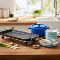SOGA Kitchenware Bundle – Electric BBQ Teppanyaki Grill, Blue Ceramic Dinnerware & Cast Iron Stewpot