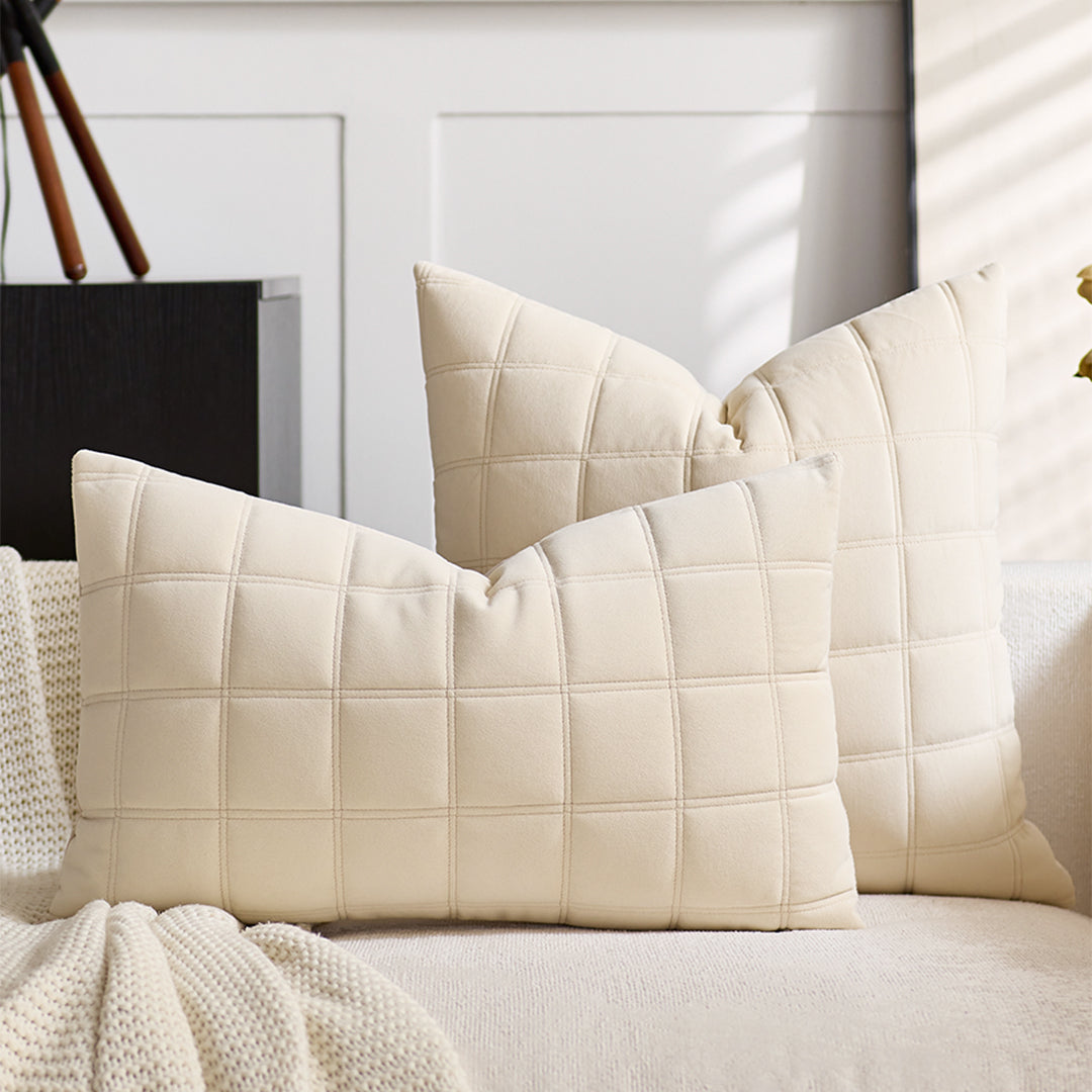 SOGA 30cm Beige Quilted Grid Pattern Decorative Throw Pillow