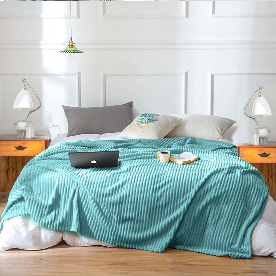 SOGA 2X Sky Blue Throw Blanket Warm Cozy Striped Pattern Thin Flannel Coverlet Fleece Bed Sofa Comforter