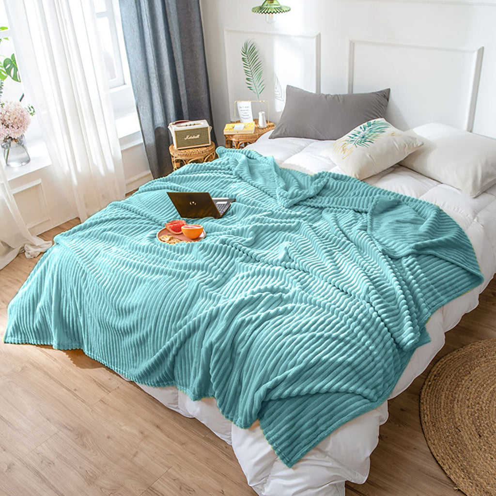 SOGA 2X Sky Blue Throw Blanket Warm Cozy Striped Pattern Thin Flannel Coverlet Fleece Bed Sofa Comforter