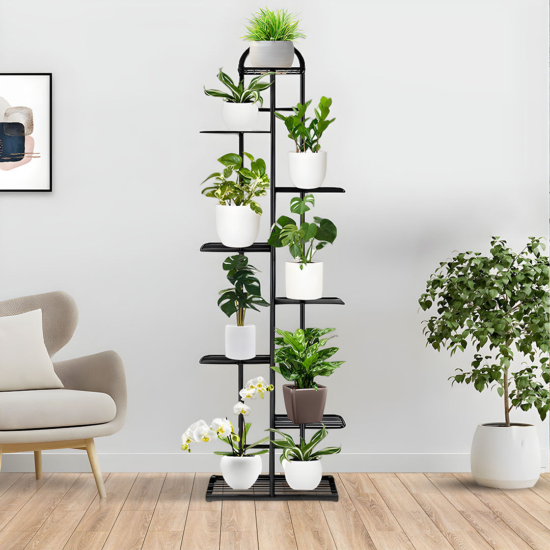 SOGA 2-Pack 8-Tier 9-Pot Black Metal Plant Stand Flowerpot Display Shelf Rack