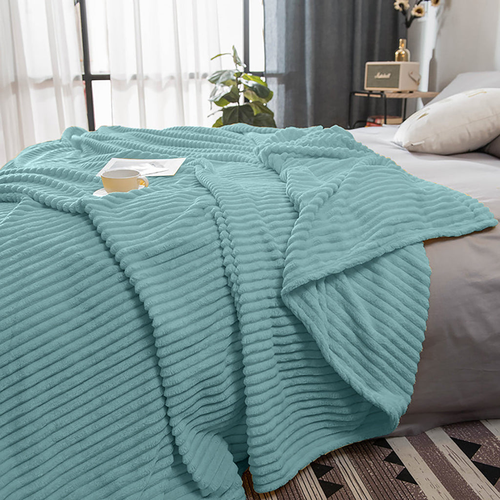 SOGA 2X Sky Blue Throw Blanket Warm Cozy Striped Pattern Thin Flannel Coverlet Fleece Bed Sofa Comforter