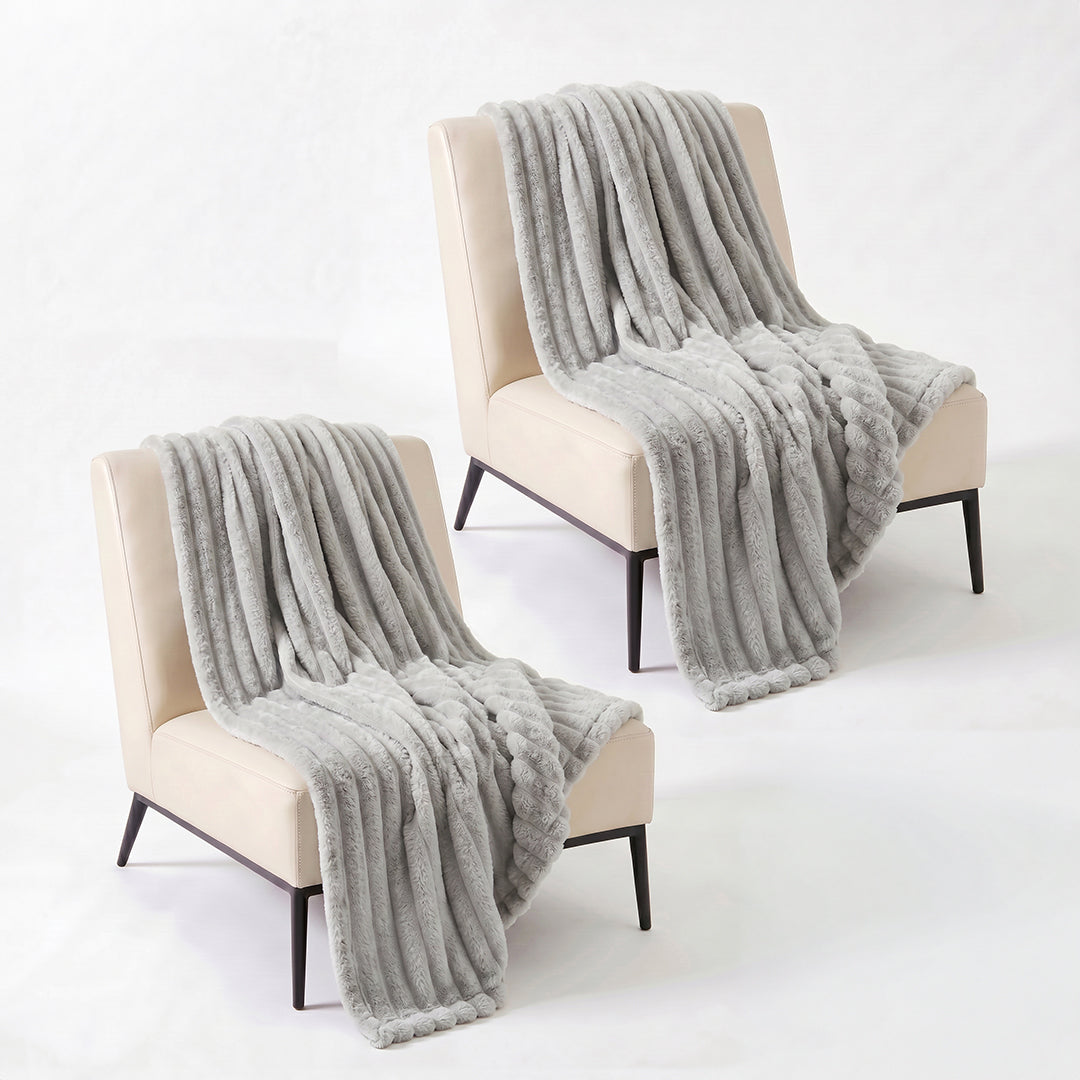 SOGA 2X 230x200cm Silver Flannel Polyester Throw Blanket