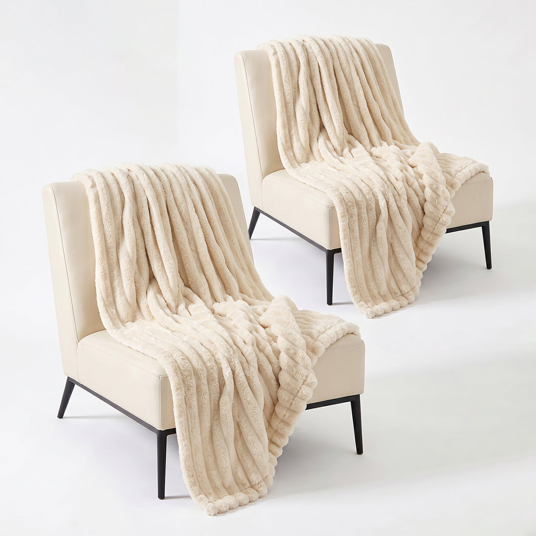 SOGA 2X 150x200cm Cream Flannel Polyester Throw Blanket