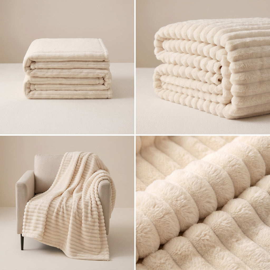 SOGA 2X 150x200cm Cream Flannel Polyester Throw Blanket