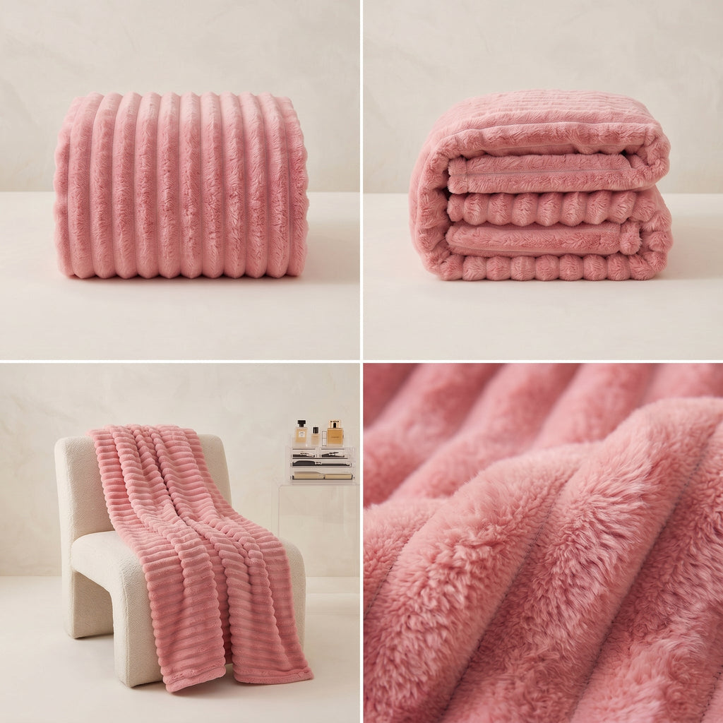 SOGA 230x200cm Pink Flannel Polyester Throw Blanket