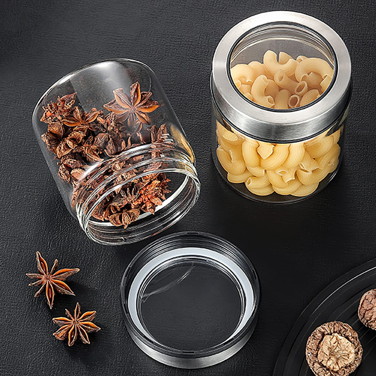 Glass Storage Jars with Lids, 750ml Stainless Steel