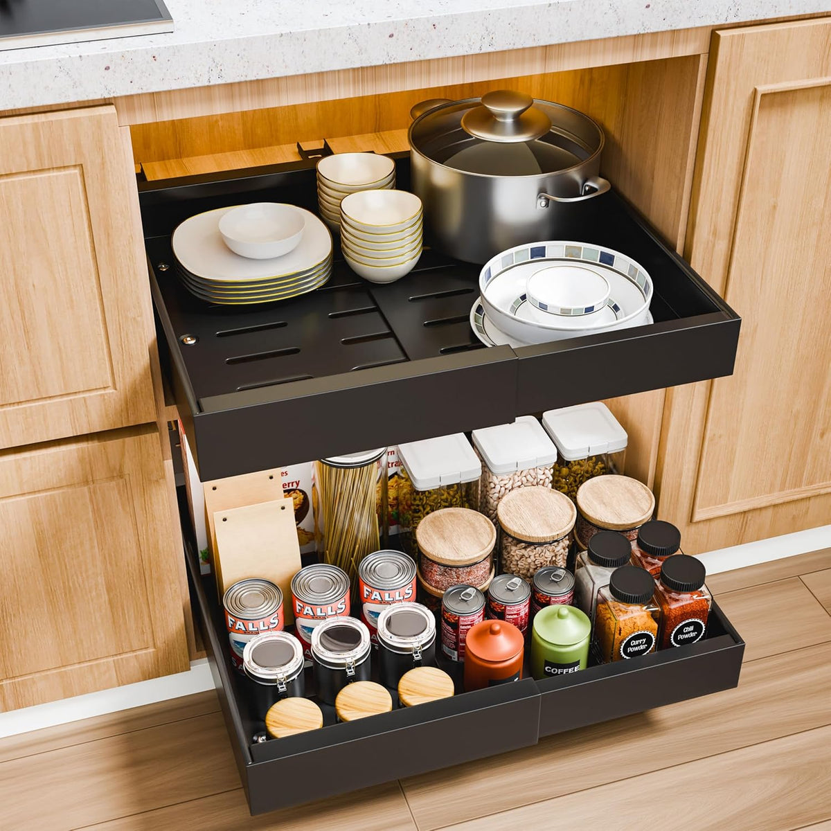 2-Pack Pull Out Cabinet Organizer with Adjustable Slide Out Shelf