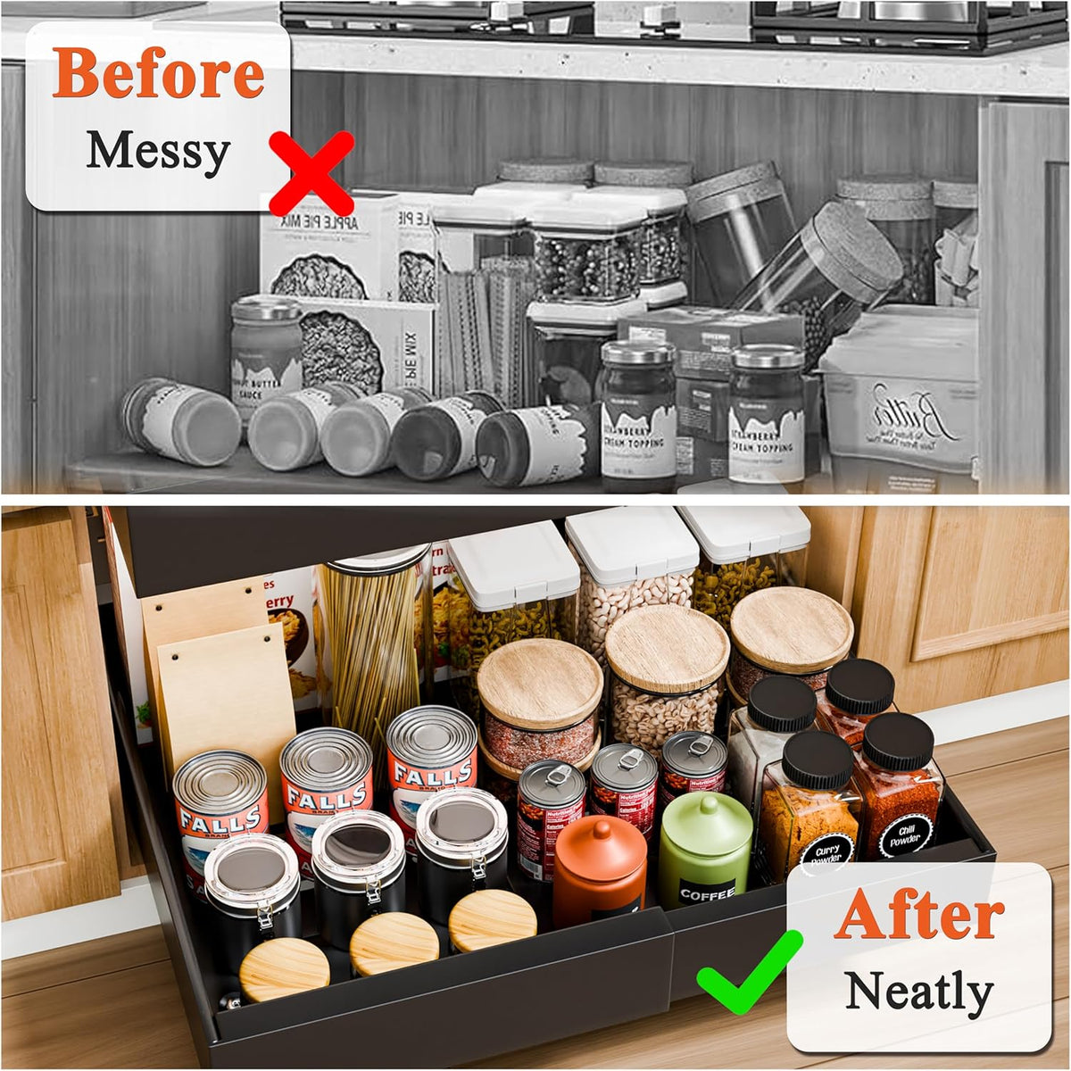 2-Pack Pull Out Cabinet Organizer with Adjustable Slide Out Shelf