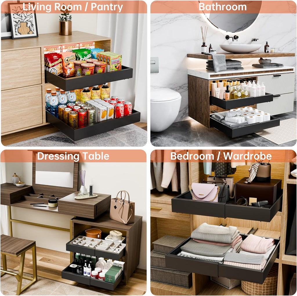 2-Pack Pull Out Cabinet Organizer with Adjustable Slide Out Shelf