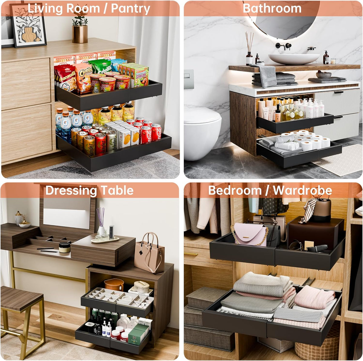 2-Pack Pull Out Cabinet Organizer with Adjustable Slide Out Shelf