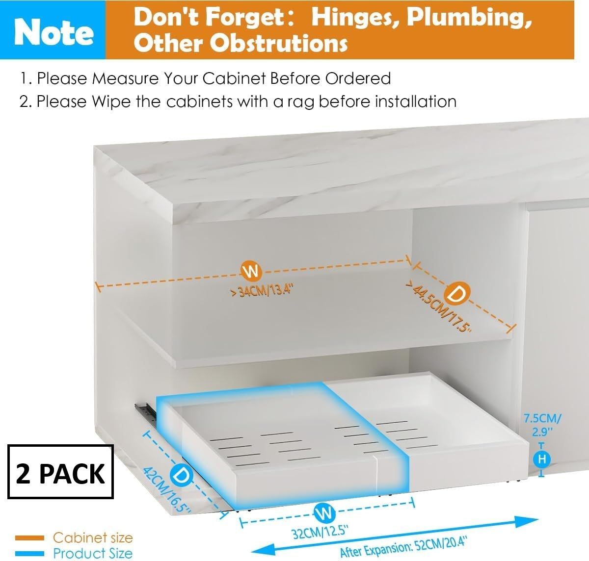 2 Pack Pull Out Cabinet Organiser Expandable Drawers