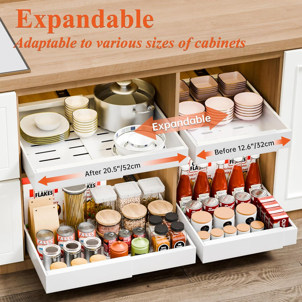2 Pack Pull Out Cabinet Organiser Expandable Drawers