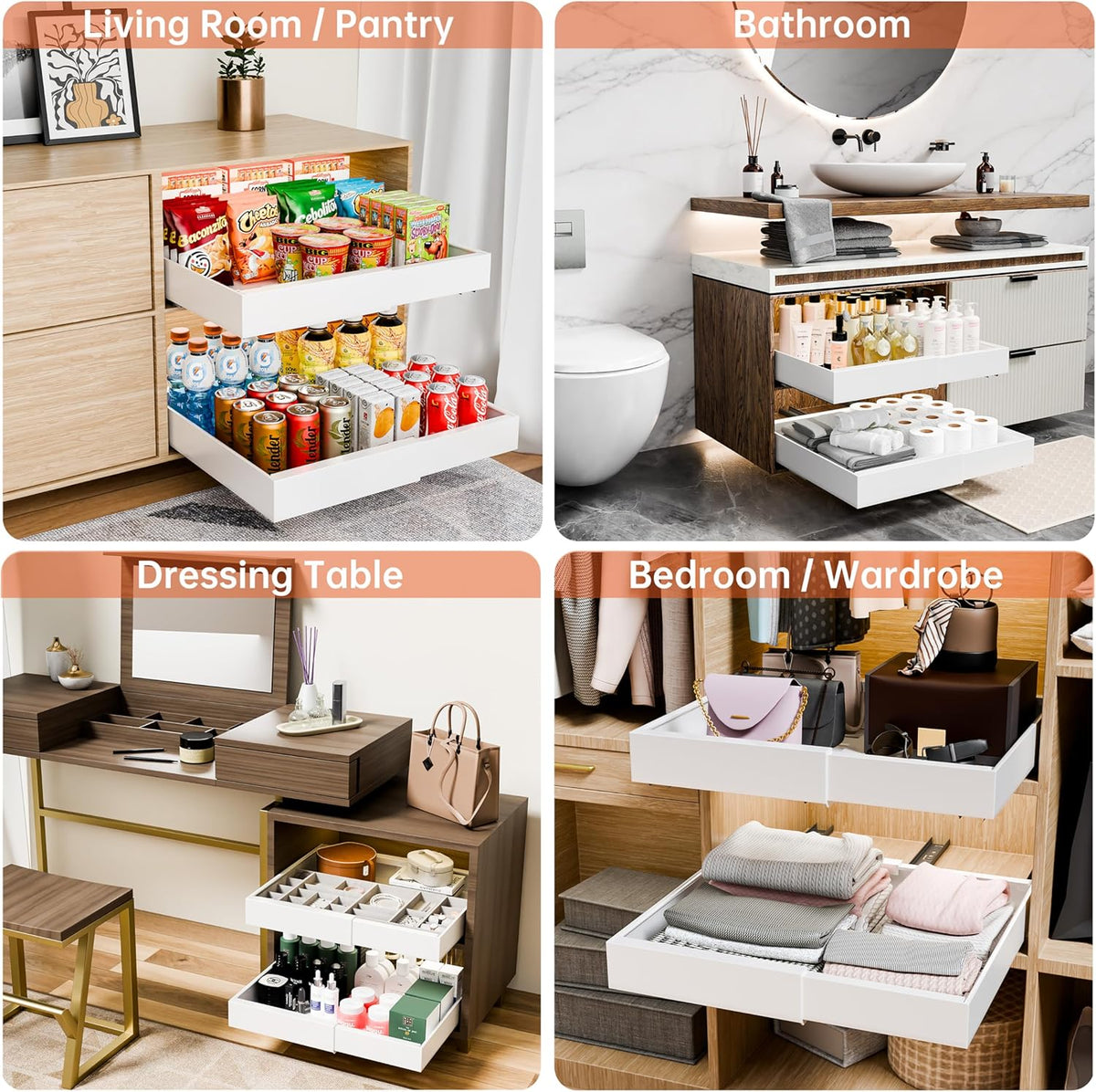 2 Pack Pull Out Cabinet Organiser Expandable Drawers
