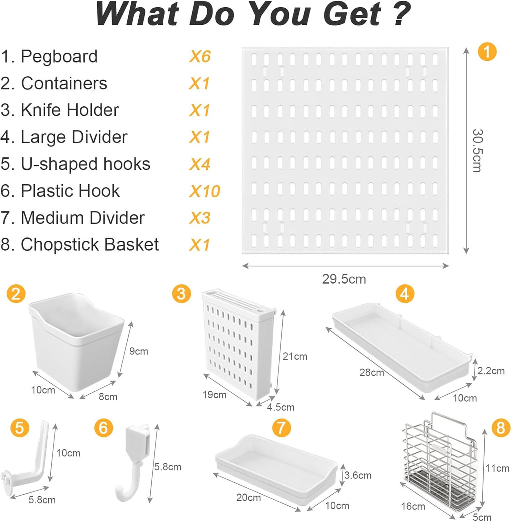Modular Pegboard Wall Organiser Kit with 6 Panels & 21 Accessories