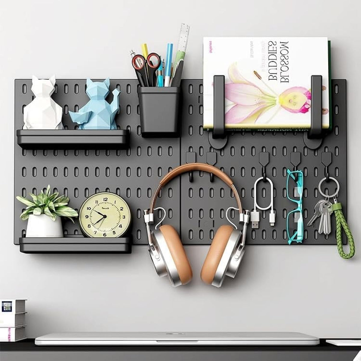 Modular Pegboard Wall Organiser Kit with Accessories for Home Office