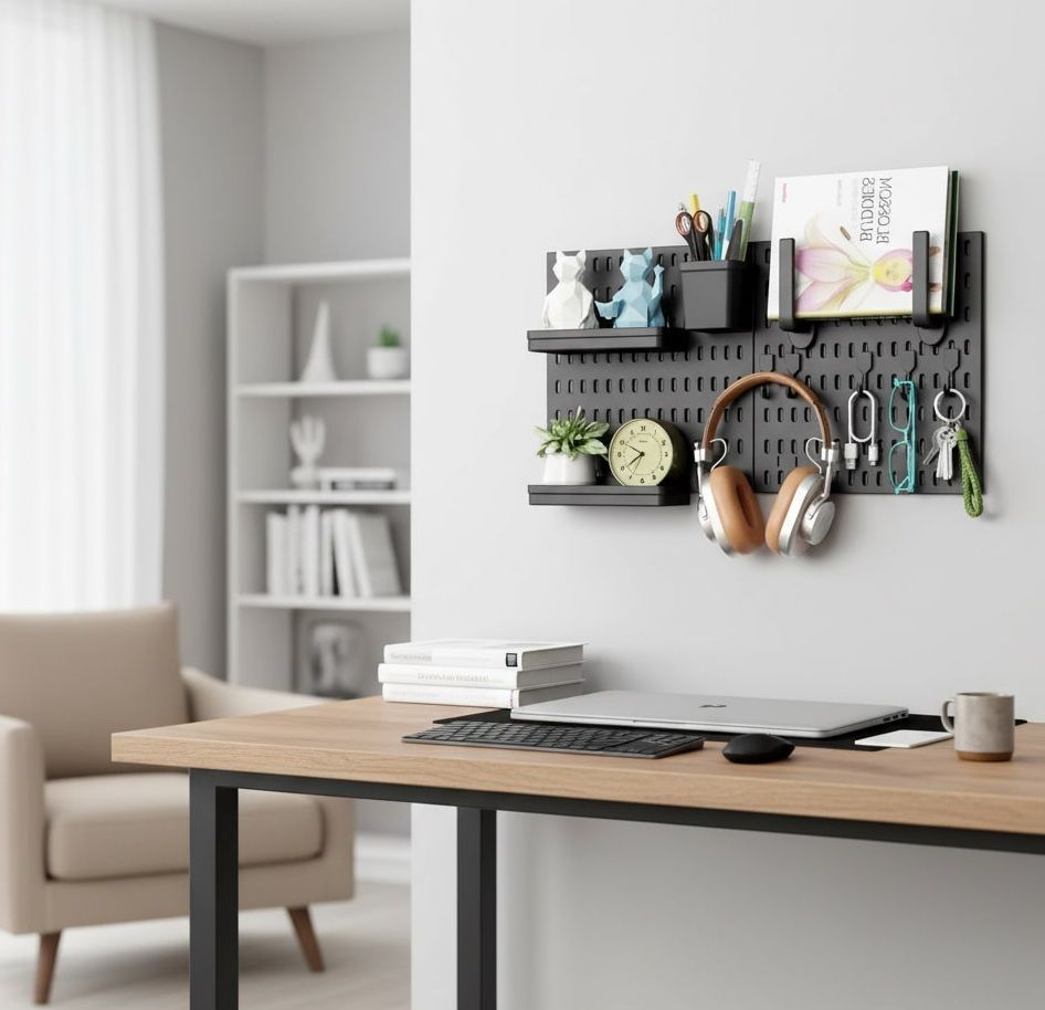 Modular Pegboard Wall Organiser Kit with Accessories for Home Office