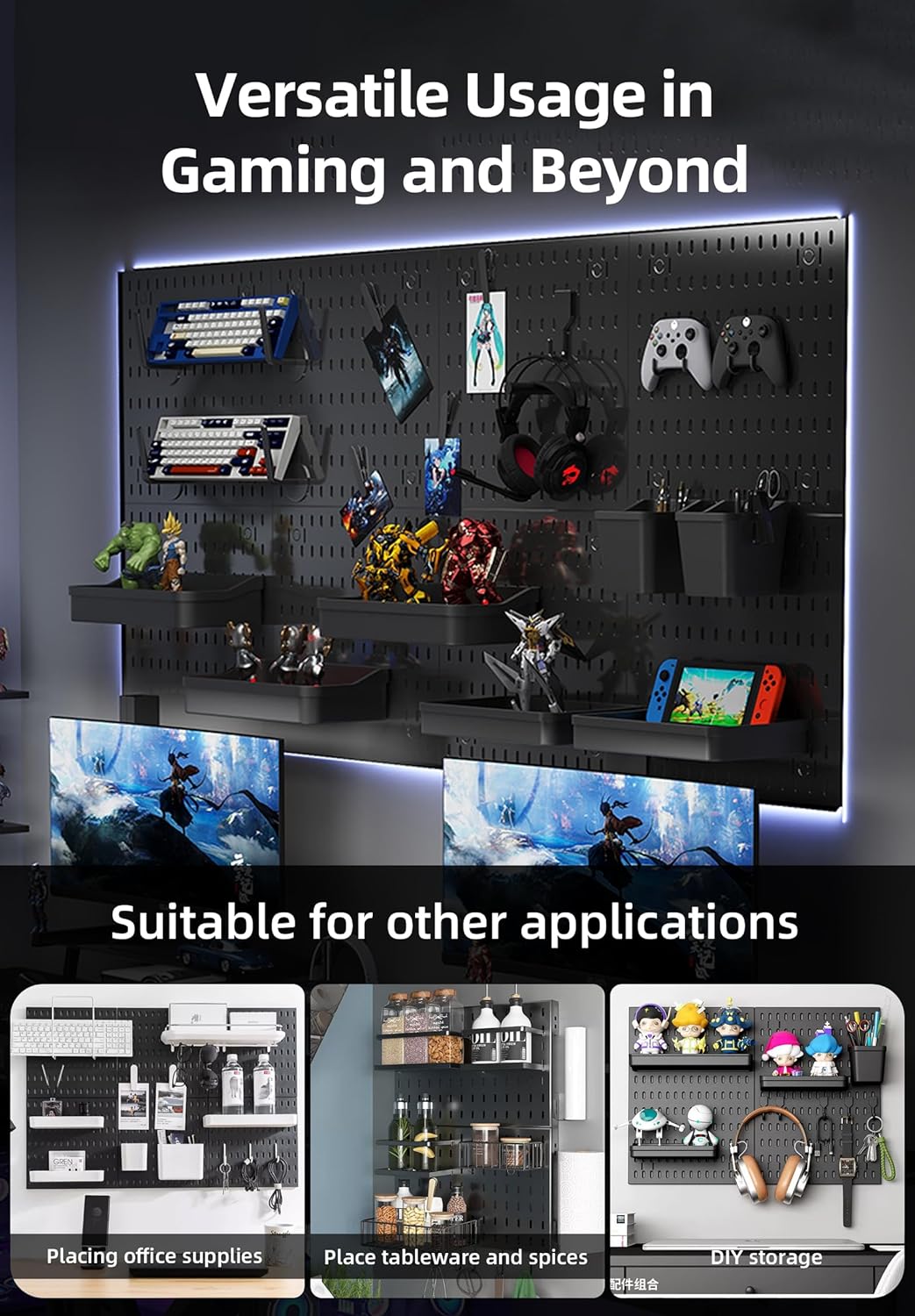 Modular Pegboard Wall Organiser Kit with Accessories for Home Office