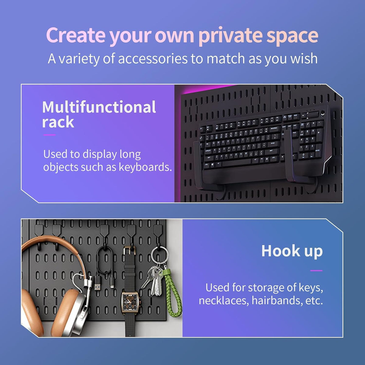 Modular Pegboard Wall Organizer Kit with 17 Accessories - 3 Panels