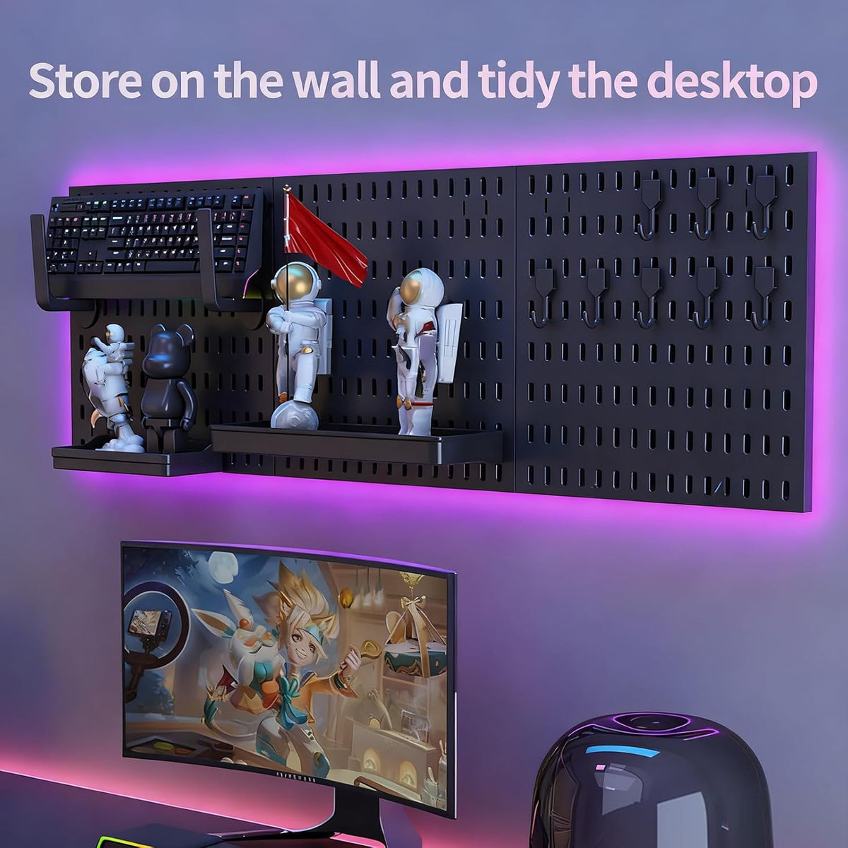 Modular Pegboard Wall Organizer Kit with 17 Accessories - 3 Panels
