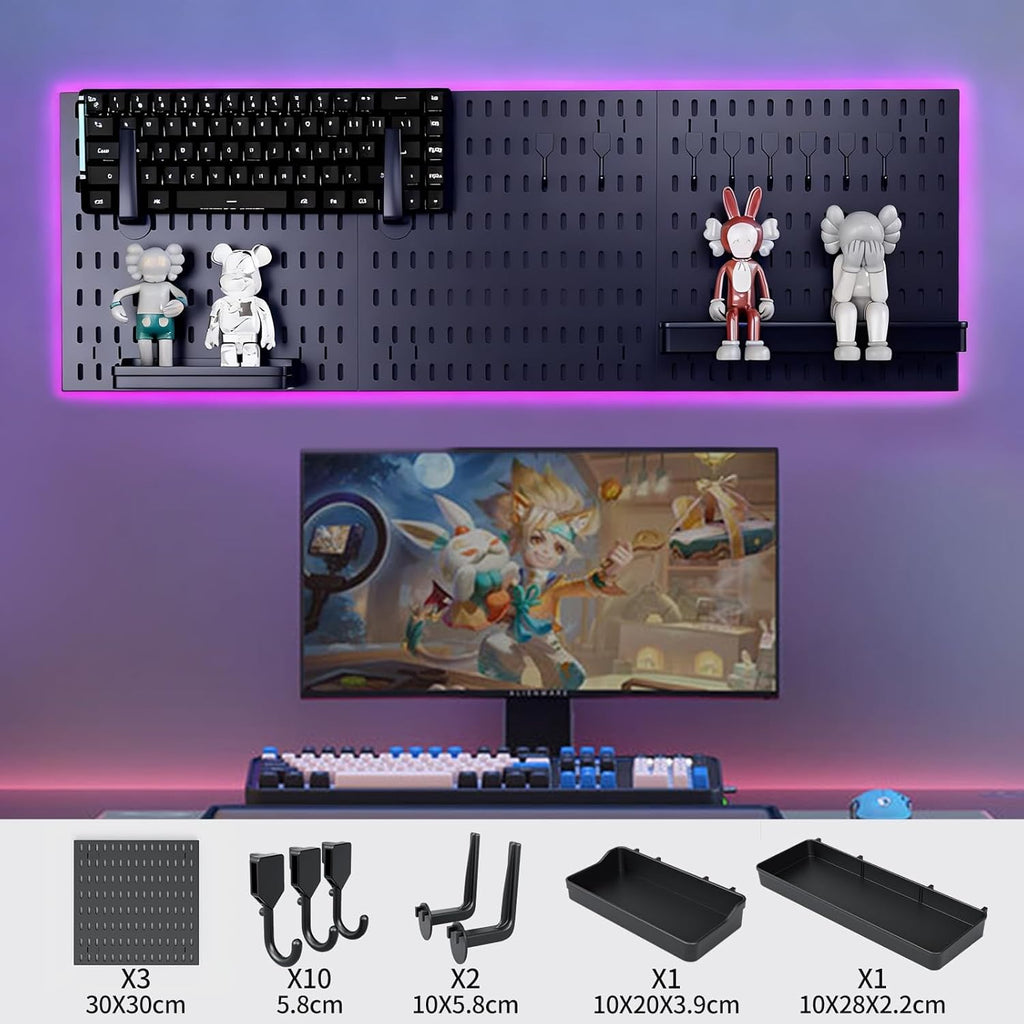 Modular Pegboard Wall Organizer Kit with 17 Accessories - 3 Panels