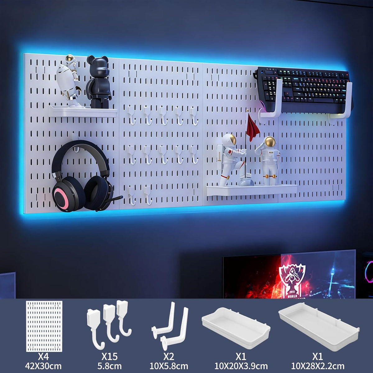 Pegboard Wall Organiser Kit with 4 Modular Panels & 19 Accessories