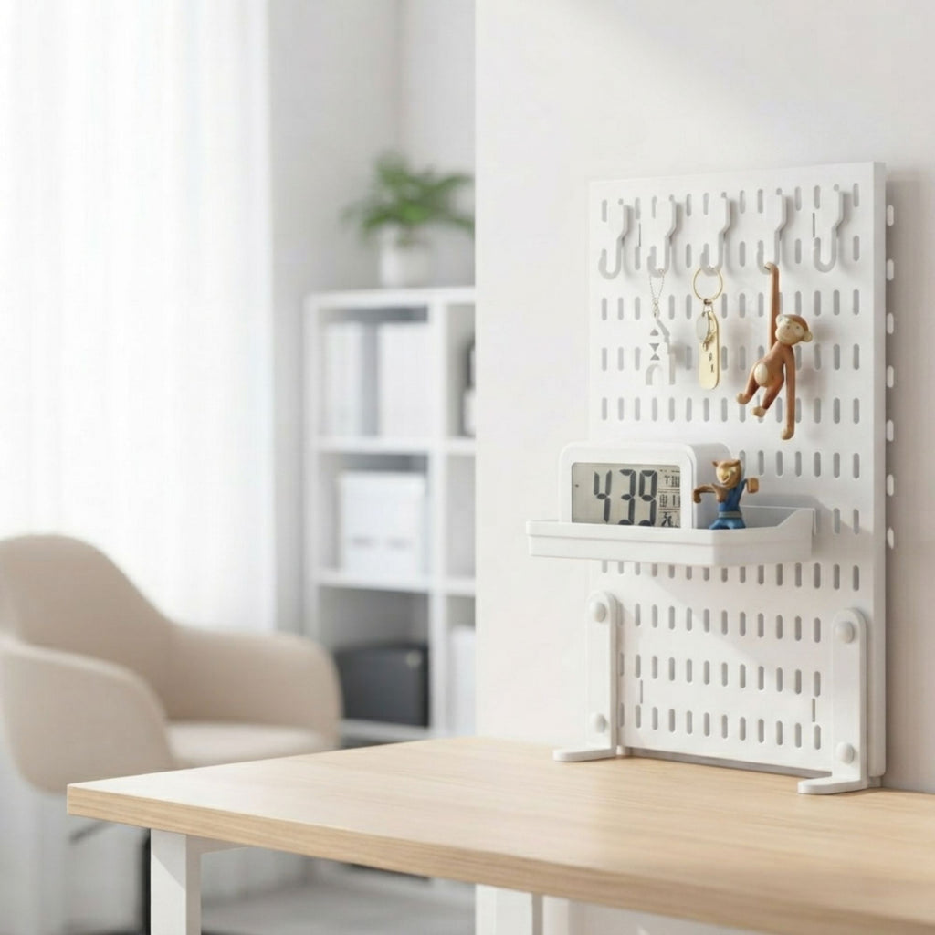 Desk Pegboard Organiser Kit with Hooks - Tray & Mount for Home Office