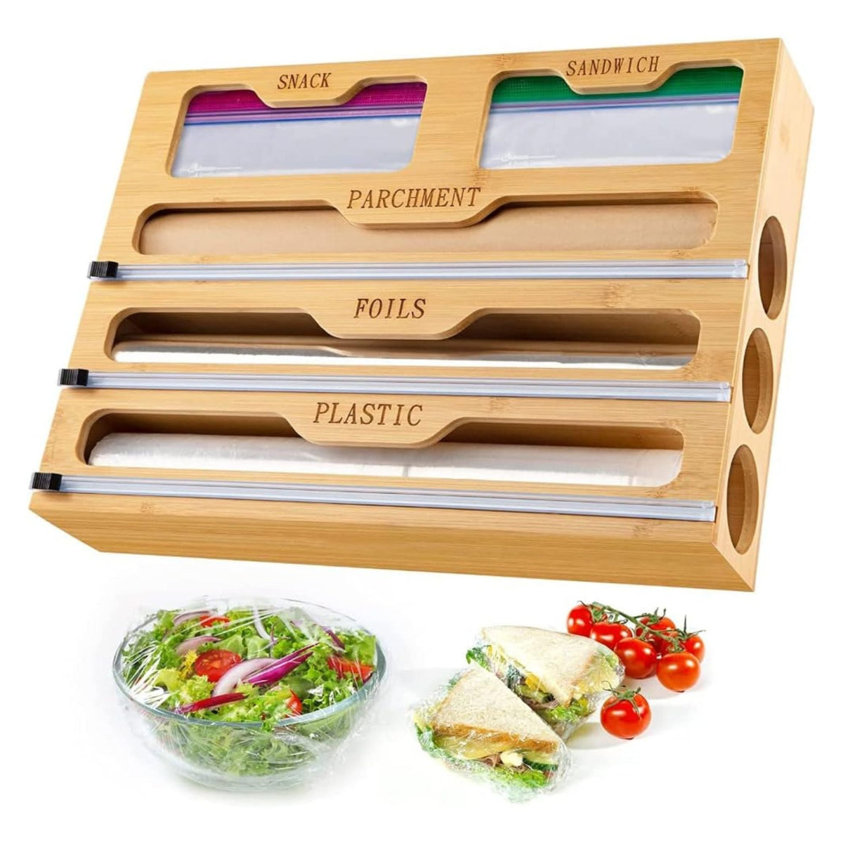 Bamboo Wrap Organiser 5 in 1 Dispenser with Cutter