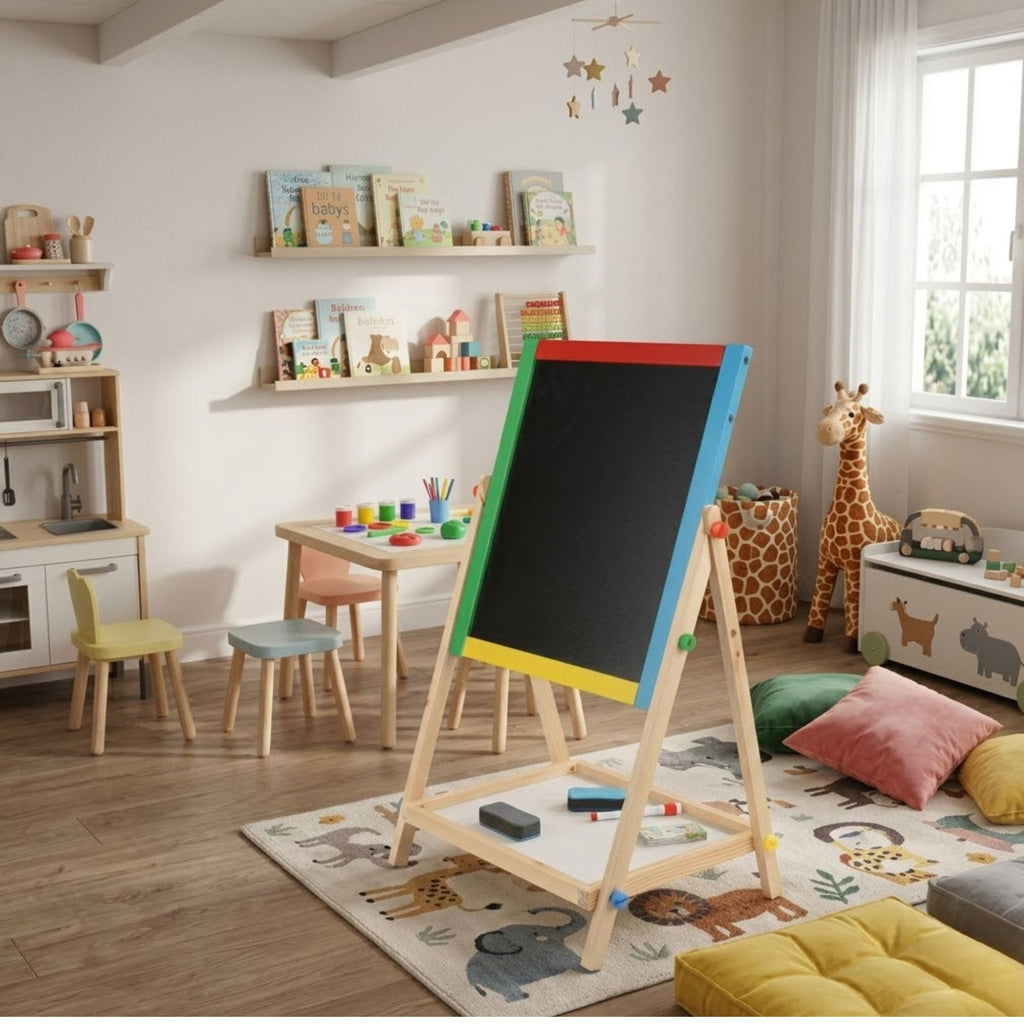 2-in-1 Kids Art Easel with Chalkboard and Whiteboard