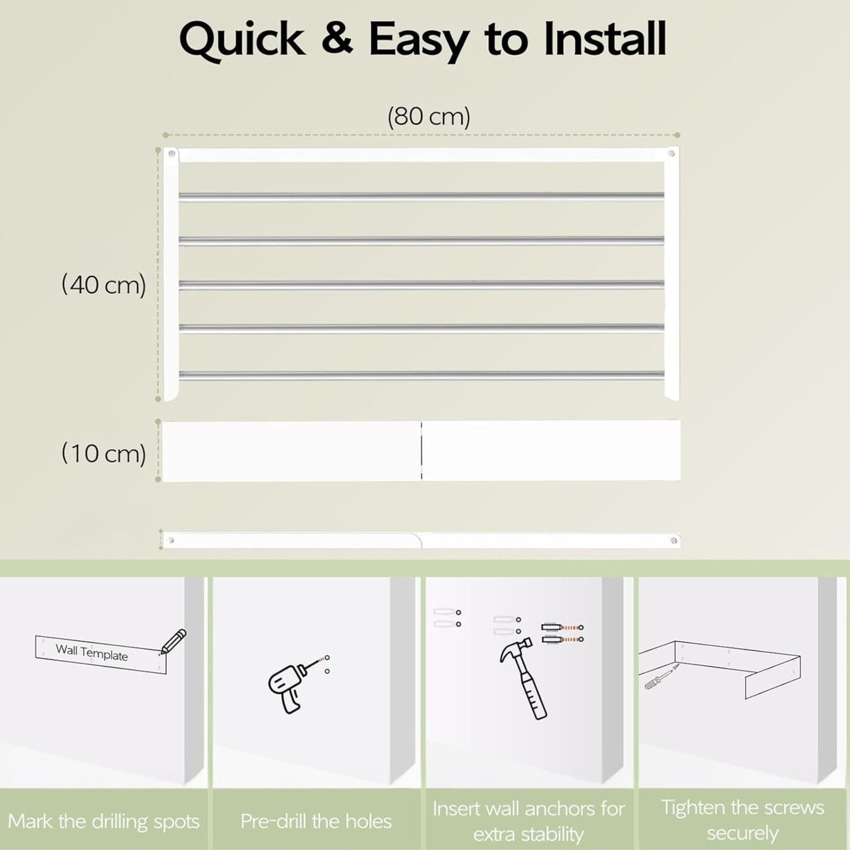 Wall Mounted Clothes Drying Rack - Foldable & Space-Saving - White