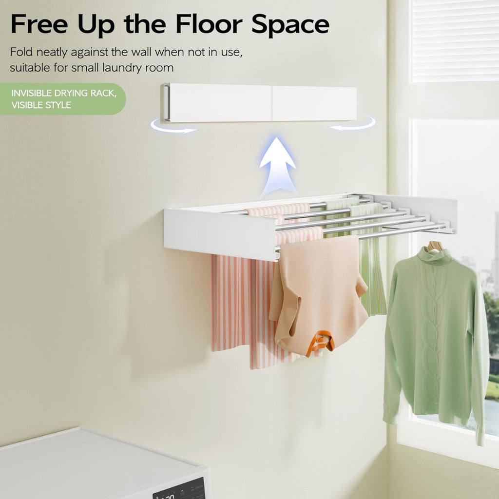 Wall Mounted Clothes Drying Rack - Foldable & Space-Saving - White