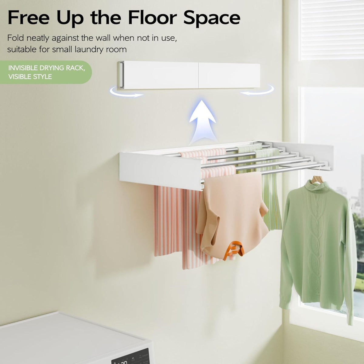 Wall Mounted Clothes Drying Rack - Foldable & Space-Saving - White