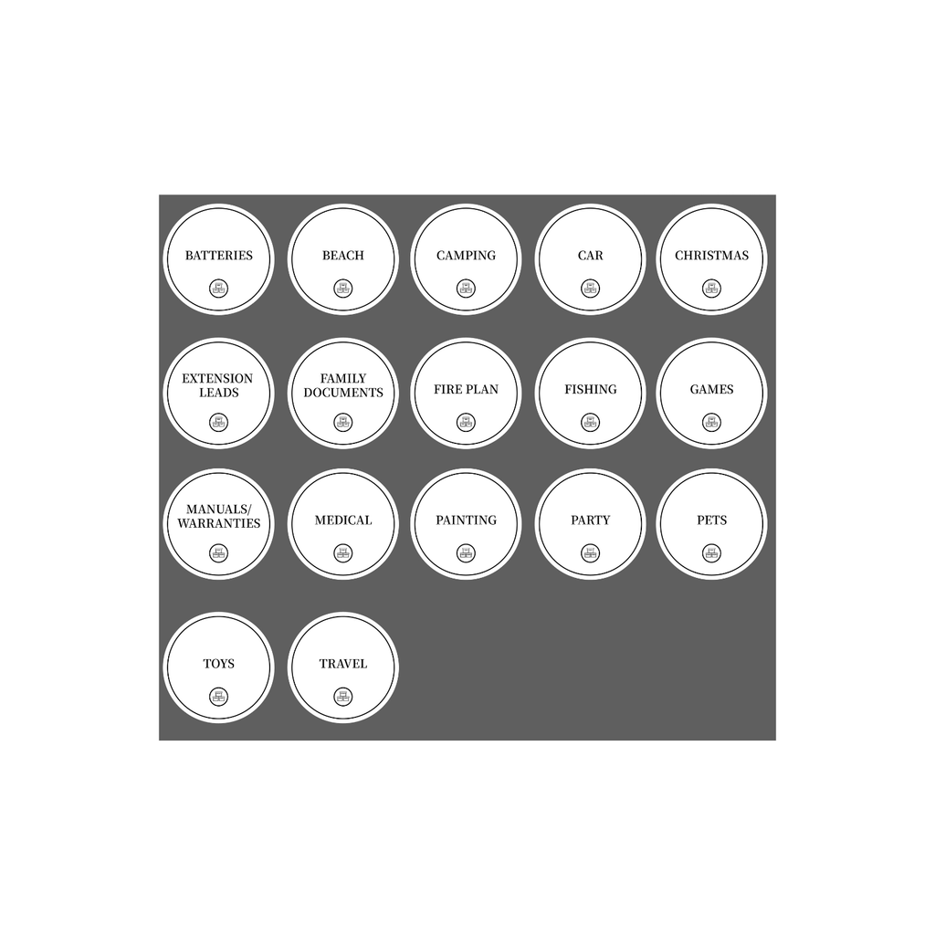 Garage Organisation Stickers – 32 Label Pack Round