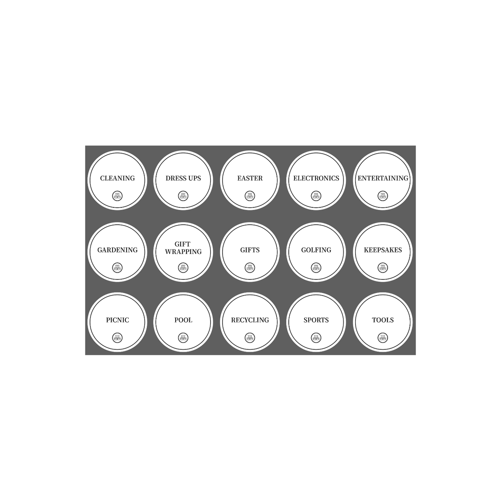 Garage Organisation Stickers – 32 Label Pack Round