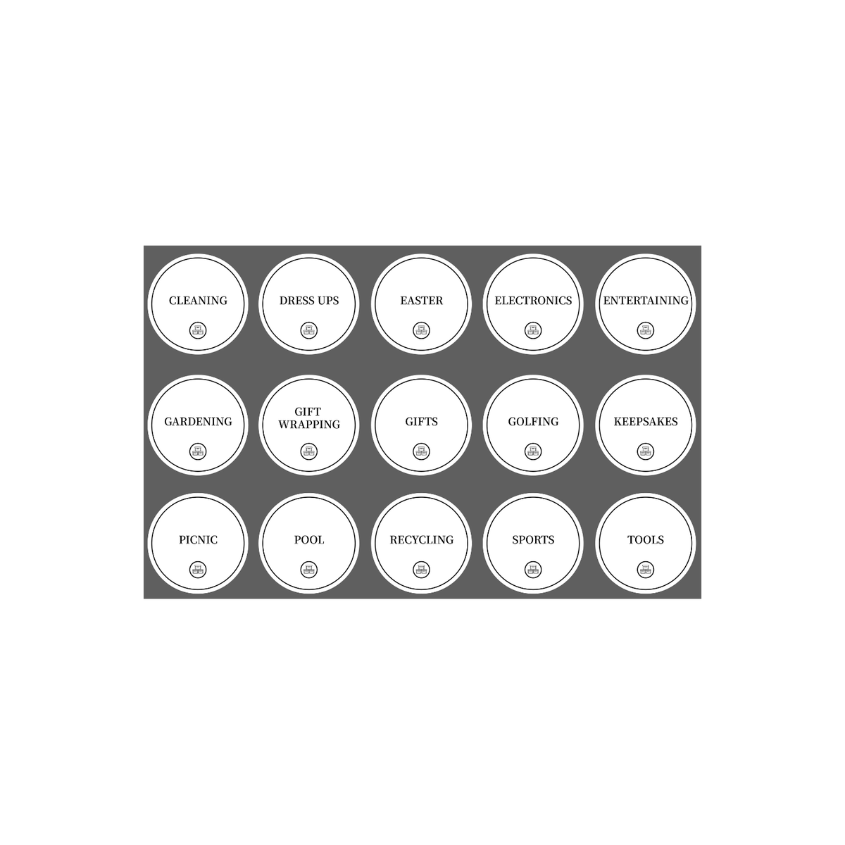 Garage Organisation Stickers – 32 Label Pack Round