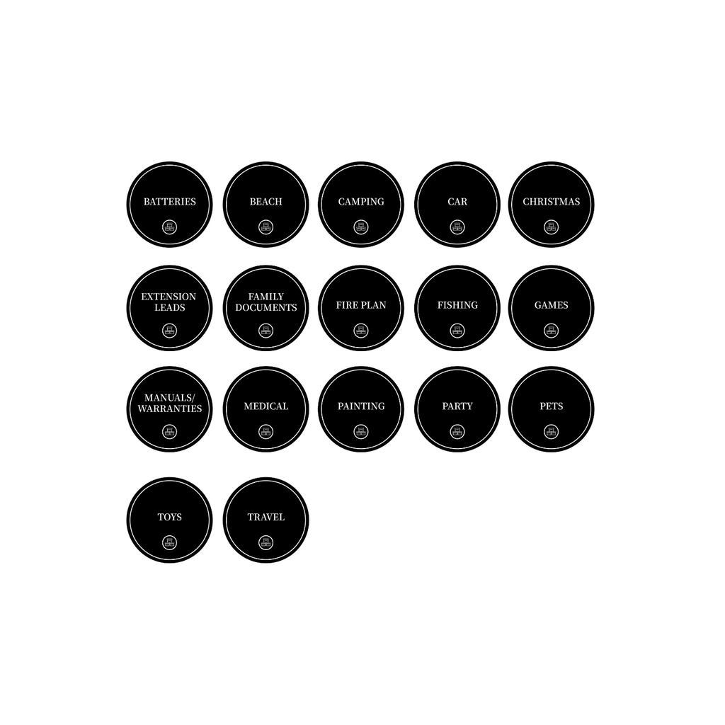 Garage Organisation Stickers – 32 Label Pack Round