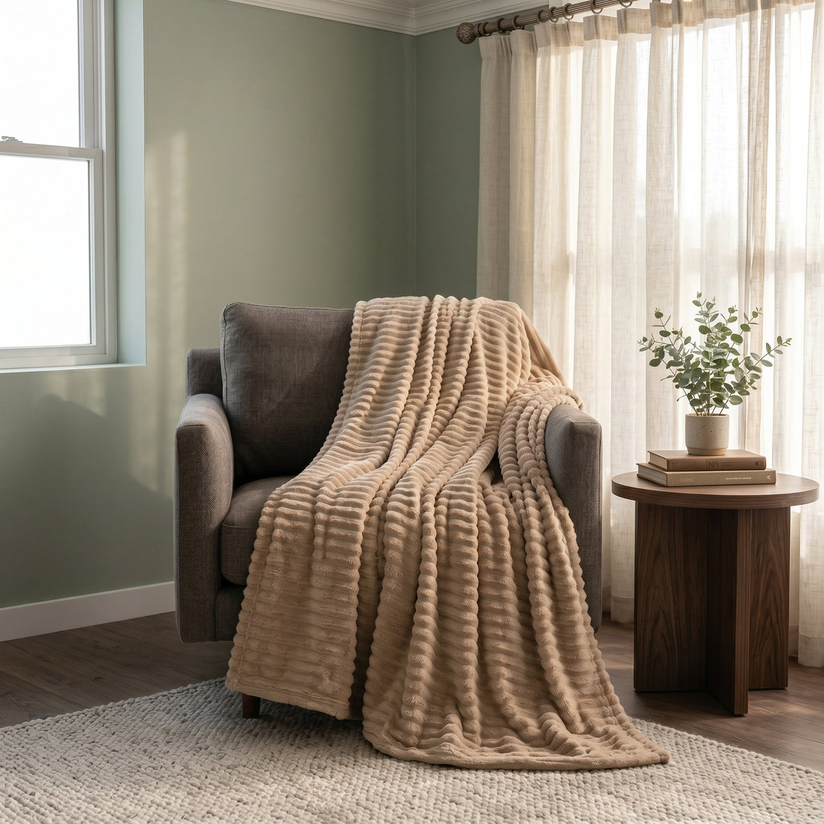SOGA 230x200cm Light Coffee Flannel Polyester Throw Blanket