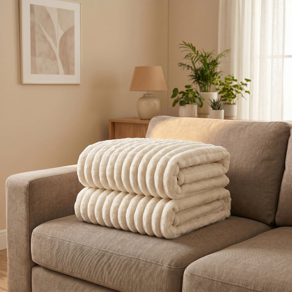 SOGA 2X 150x200cm Cream Flannel Polyester Throw Blanket