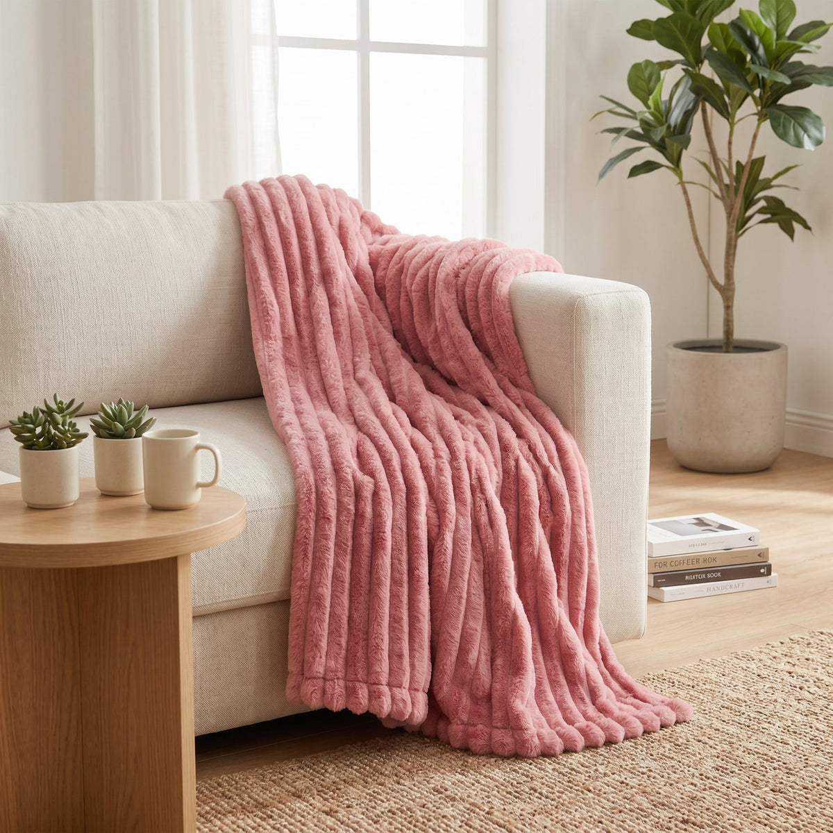 SOGA 230x200cm Pink Flannel Polyester Throw Blanket
