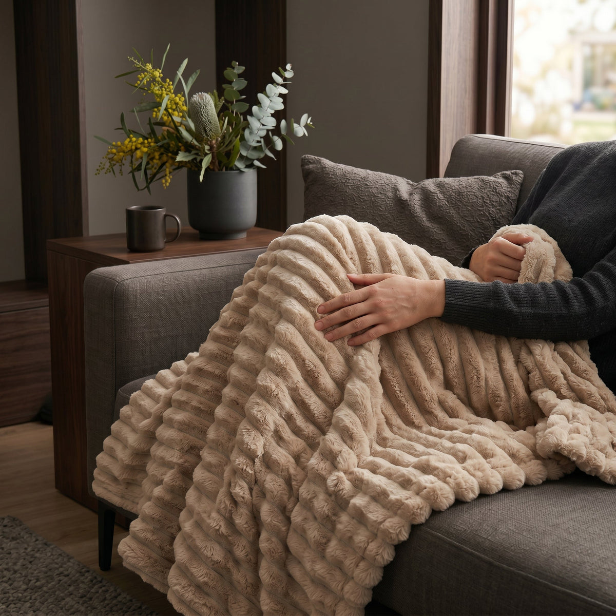 SOGA 230x200cm Light Coffee Flannel Polyester Throw Blanket