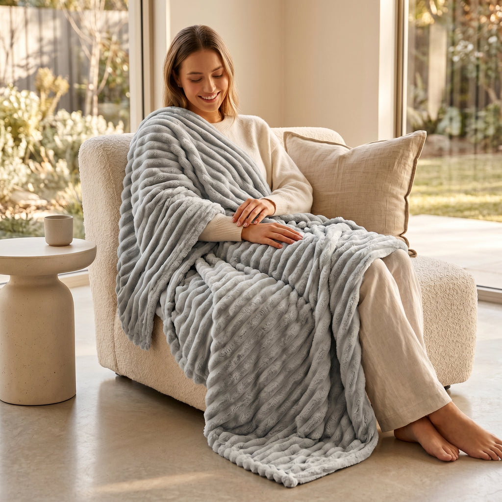 SOGA 2X 230x200cm Silver Flannel Polyester Throw Blanket