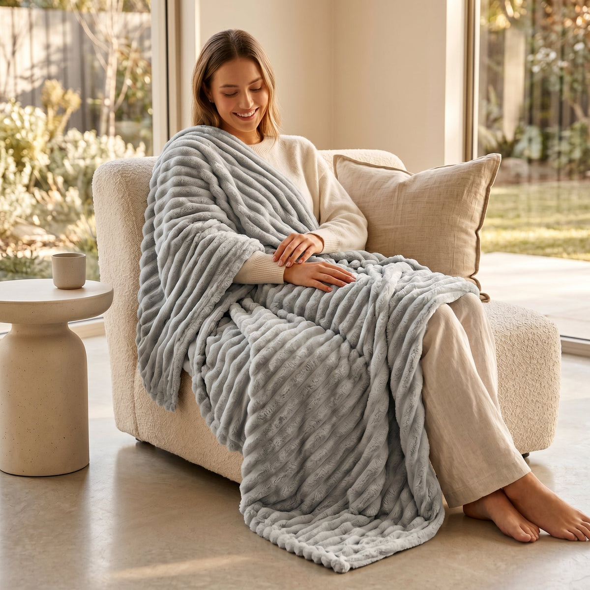 SOGA 2X 230x200cm Silver Flannel Polyester Throw Blanket