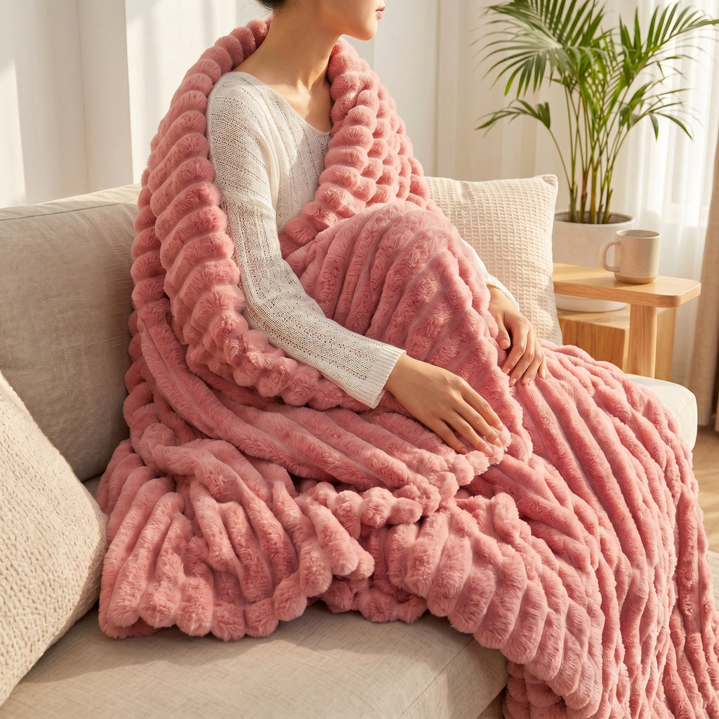SOGA 230x200cm Pink Flannel Polyester Throw Blanket