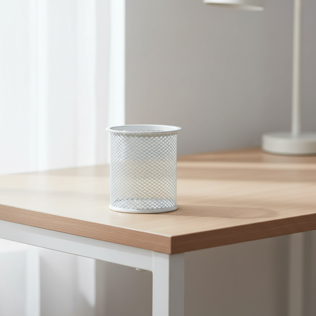 White Mesh Pen Cup for Desk Organisation