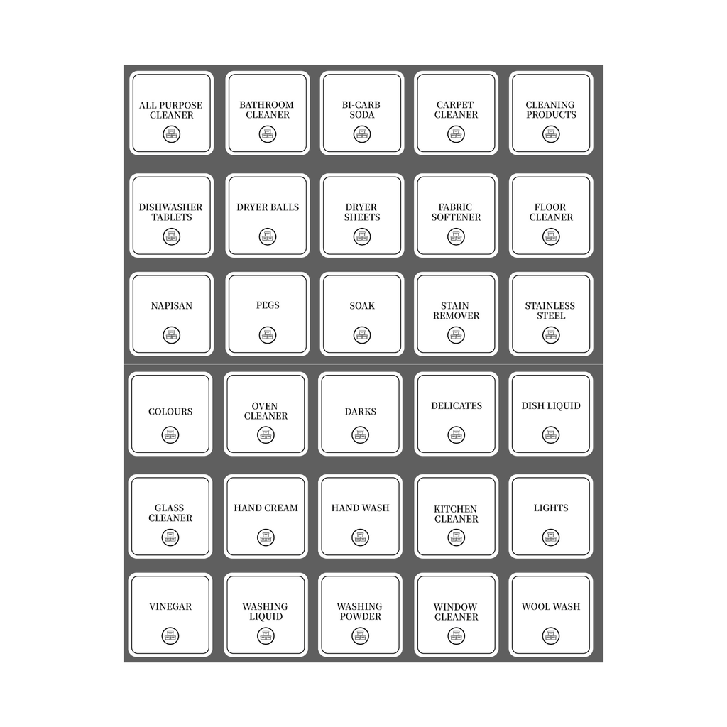 Laundry & Cleaning Labels – 30 Square Stickers