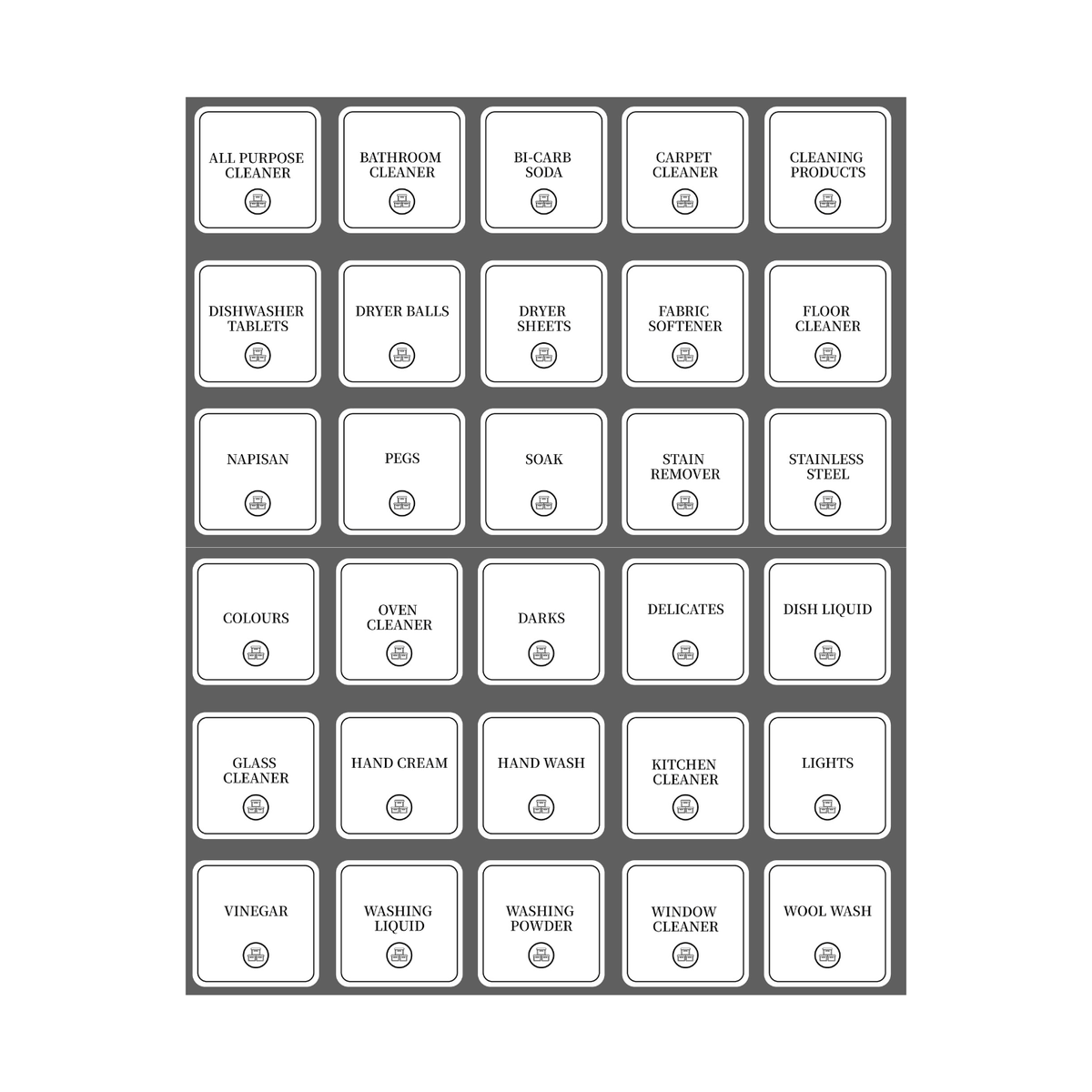 Laundry & Cleaning Labels – 30 Square Stickers