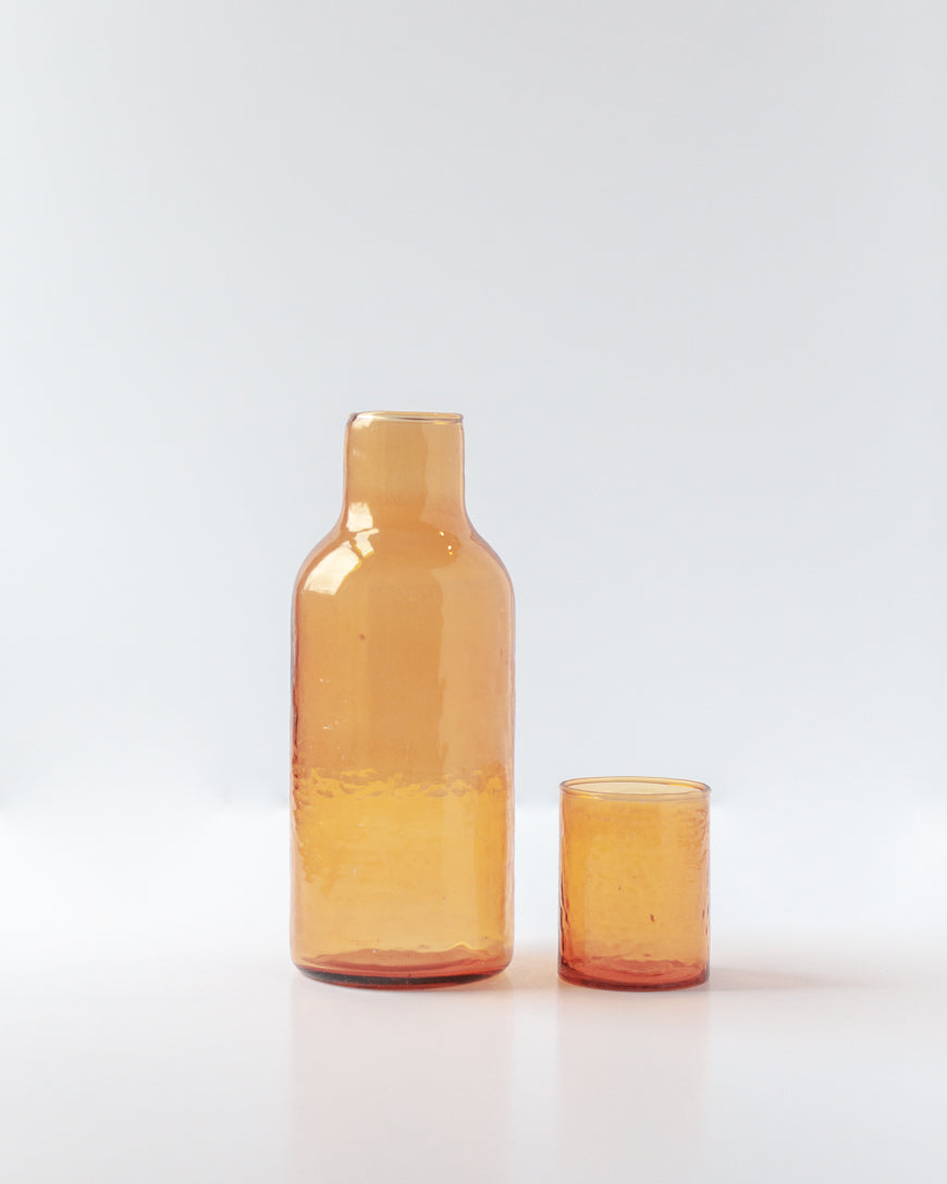 Handblown Hammered Glass Carafe +Cup