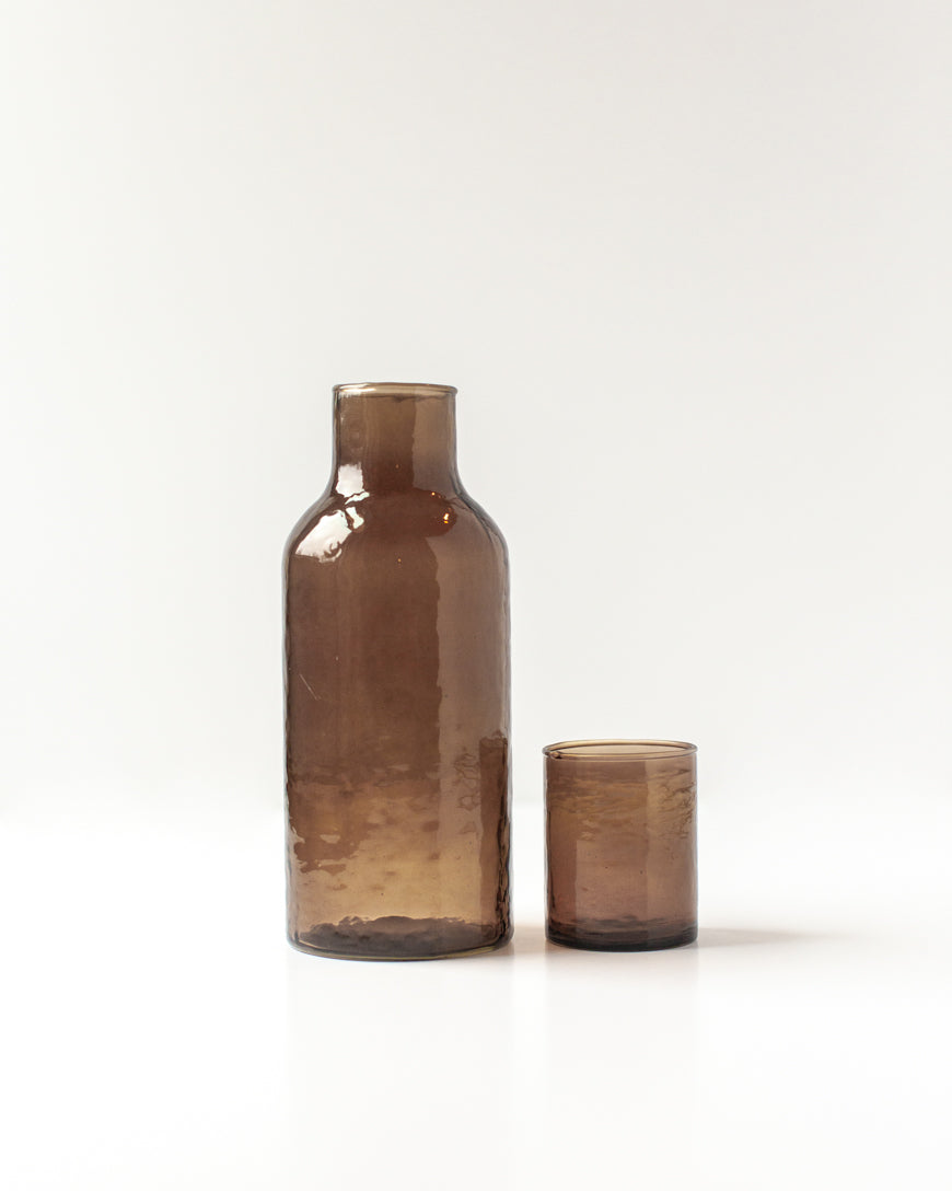 Handblown Hammered Glass Carafe +Cup